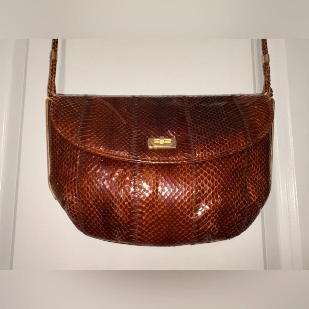 ALNI Spanish Artisan Python Shoulder Bag - Rare Gold Metal Frame Detail